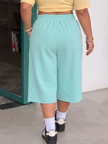 Muchica Shorts casuales holgados con cintura con cordón y bolsillos para mujer de talla grande - Agua verde azul - Ver 2