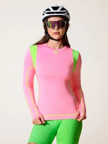 SHEIN Sports 女士休闲百搭撞色条纹设计拇指孔背包口袋骑行服 - 彩色 - 查看 4