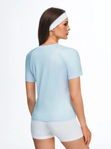 SHEIN Sports 女士休闲百搭短袖修身瑜伽运动上衣 - 彩色 - 查看 4