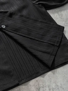 AXEPEAK Men's Casual Versatile Solid Color Shirt And Pants Set - Black - View 6