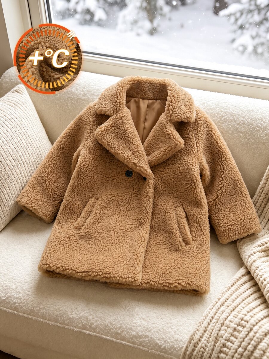 1pc Girls Winter New Back To School Season Camel Color Korean Style ...