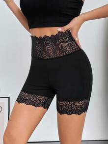Firerie Women Leggings Kontras Lace Plain Casual - Hitam - View 4