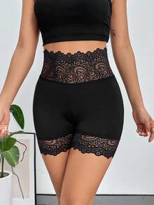 Firerie Women Leggings Kontras Lace Plain Casual - Hitam - View 6