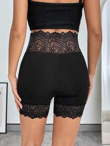 Firerie Women Leggings Kontras Lace Plain Casual - Hitam - View 2