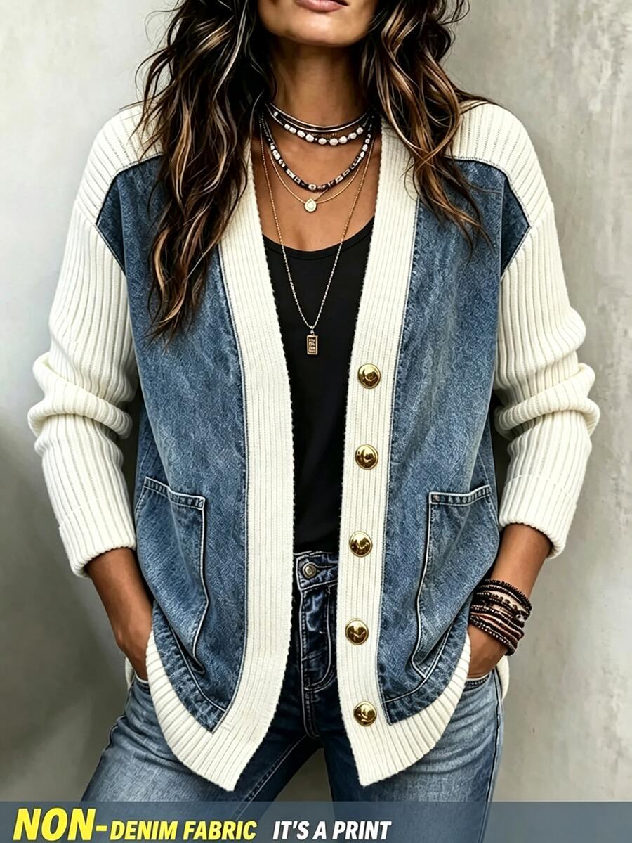 Zayélia Women's Colorblock Casual Versatile Daily Wear Long Sleeve Cardigan - Multicolor - View 1