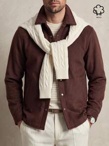 Lornavo Men's Solid Color Casual Versatile Daily Wear Long Sleeve Jacket Vacation Hiking Dark Brown Autumn - Coffee Brown - View 1