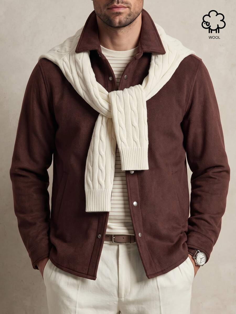 Lornavo Men's Solid Color Casual Versatile Daily Wear Long Sleeve Jacket Vacation Hiking Dark Brown Autumn - Coffee Brown - View 1