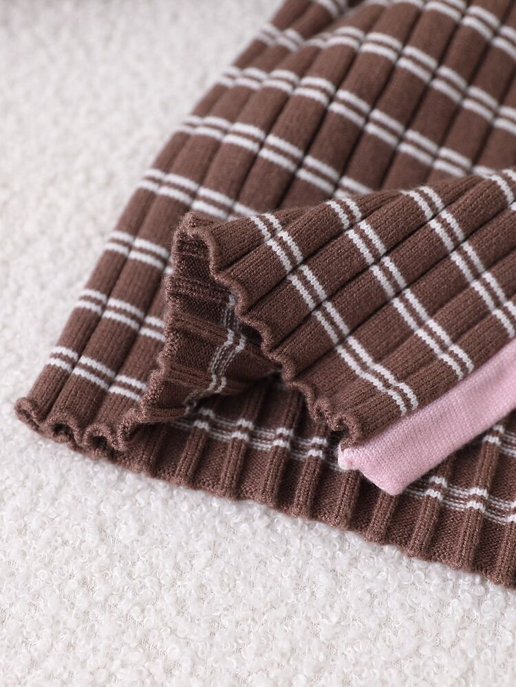 Cardigan Serbaguna Anak Perempuan Motif Pita Bergaris Merah Muda untuk Musim Gugur dan Musim Dingin - Coklat - View 11