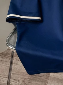 Manfinity Joysei Loose Fit Men's Short Sleeve Colorblock Collar Letter Print Polo Shirt - Blue - View 5
