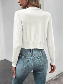 SHEIN Solid Color Front Button Casual Long Sleeve Cardigan,Long Sleeve Tops Fall Winter Cloth For Women - White - View 2