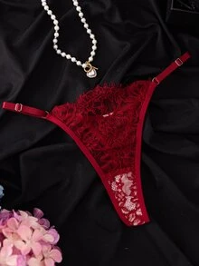 SHEIN 2件組蕾絲鋼圈透視性感休閒睡裙 新婚蜜月夜穿酒紅色洋裝 - 酒紅色 - 查看 5