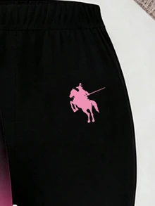 Tween Girls 1 Set Fall Outfits Pink Black Gradient Pony Print Crew Neck Sweatshirt & Black Leggings Fall Clothes Winter - Multicolor - View 6