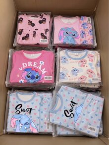 SHEIN 隨機5套，買1套送1套]驚喜盒!!!! 30%機率可獲得2套!! 女孩舒適可愛印花針織睡衣套裝，休閒居家服，適合日常穿著，夏季女孩服飾，女孩服飾，女孩睡衣套裝，女孩睡衣套裝，青少年女孩服飾貼身版 - 彩色 - 查看 4
