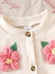 1套女嬰秋季服飾 花卉開襟外套與粉色長褲，休閒可愛長袖秋冬套裝 - 彩色 - 查看 5