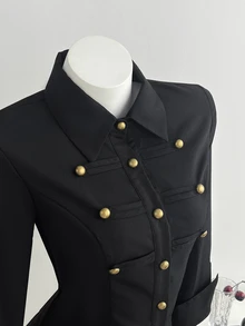 Elamini 拿破崙軍裝風黑色短腰長袖襯衫 - 黑色 - 查看 4