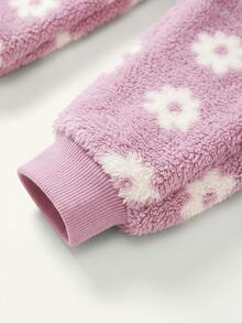 Baby Girl Fluffy Floral Print Long Sleeve Winter Autumn Jacket And Pants Casual Daily Outfit - Pink - View 4