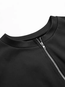 SHEIN Atasan Kaos Wanita Hitam dengan Desain Patchwork Renda & Jala Elegan - Hitam - View 4