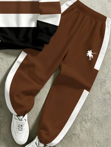青少年男孩拼色條紋連帽衛衣與運動長褲套裝，騎士印花 - 彩色 - 查看 8