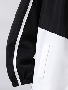 SHEIN 2件組兒童青少年男孩休閒運動圖案拼色連帽外套與黑色長褲套裝，適合秋冬、學校、家庭聚會、返校、運動、秋季穿搭、冬季穿搭、生日派對 - 彩色 - 查看 5