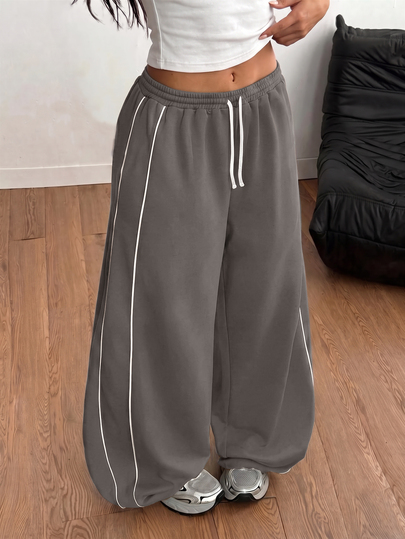SHEIN Kids Tween Girl Casual Cinched Waist Black Print Loose Sweatpants, Back-To-School Outfit, All-Match, Daily Versatile
