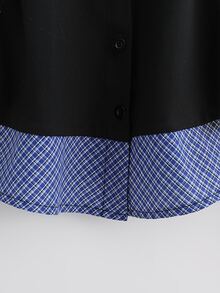 SHEIN Franclia 女士黑蓝格子V领休闲衬衫，适合日常通勤和外出穿着。女士工作衬衫，商务休闲上衣，黑白衬衫，商务休闲女衬衫，商务休闲女衬衫，女士工作衬衫，商务休闲女衬衫。 - 彩色 - 查看 6