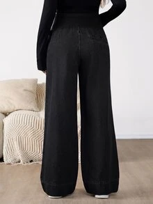 SHEIN بنطلون جينز واسع الساق فضفاض بخصر غير متماثل كاجوال للحوامل ملابس الخريف - الأسود - مشاهدة 3