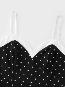 SHEIN Franclia 夏季優雅顯瘦收腰A字短洋裝法式復古撞色細肩帶小黑裙 - 黑色 - 查看 6