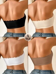 Wedaily 4pcs/Set Colorful Women's Bras, Front Closure Ruffled Padded Push-Up Bras - Multicolor - View 5
