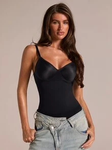 SHEIN BAE 1 件女士无缝固定罩杯吊带背心三角裤腰束身衣 - 黑色 - 查看 5