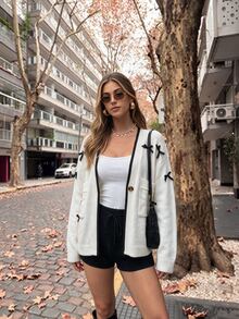 valorelle valorelle Autumn/Winter New Korean Style V-Neck Long Sleeve Sweet Elegant Bow-Knit Cardigan - Apricot - View 5
