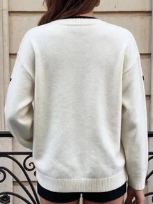 valorelle valorelle Autumn/Winter New Korean Style V-Neck Long Sleeve Sweet Elegant Bow-Knit Cardigan - Apricot - View 2
