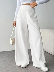 Firerie Women's Minimalist Casual Fashion Back To School High Waist Textured Wide Leg Pants - White - View 4