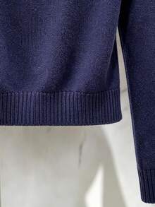Franclia Áo cardigan nữ size lớn màu xanh navy, cổ tròn, tay dài, họa tiết hoa, trang trí cúc, thiết kế giả khăn choàng, tôn dáng thanh lịch, cho mùa thu/đông - Màu xanh hải quân - Xem 5