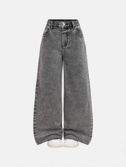 Tween Girls Pockets Loose Wide Leg Distressed Relaxed Fit Casual Versatile Jeans Fall Winter