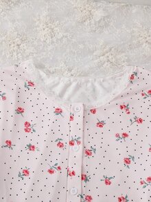 Set Piyama Celana Panjang Lengan Panjang Motif Bunga Kecil yang Manis - MultiWarna - View 5