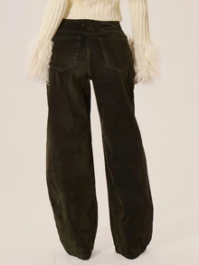MUSERA Jeans Denim Washed Model Mid Rise Balloon Fit untuk Koordinasi Musim Gugur Musim Dingin Musim Gugur Gaya Kota Keren Imut Kembali ke Sekolah Park Avenue - Hijau Tentara - View 4