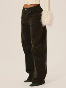 MUSERA Jeans Denim Washed Model Mid Rise Balloon Fit untuk Koordinasi Musim Gugur Musim Dingin Musim Gugur Gaya Kota Keren Imut Kembali ke Sekolah Park Avenue - Hijau Tentara - View 3