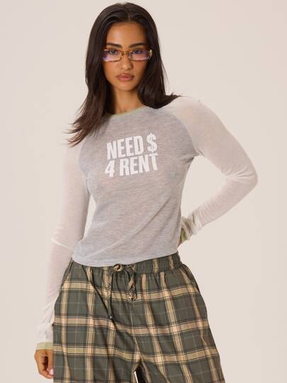 MUSERA T-shirt Raglan à Slogan Graphique Imprimé Couleur Contrastée Automne Hiver Ville Coolgirl Mignon Rentrée Scolaire Park Avenue