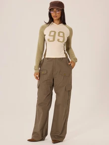 MUSERA Quần túi hộp nhiều túi cạp vừa dáng rộng phong cách Coolgirl dễ thương cho mùa thu đông, đi học, dạo phố Park Avenue - xanh quân đội - Xem 1