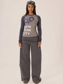 MUSERA Graphic Printed Crewneck Raglan Fitted Top Winter Fall City Coolgirl Cute Back To School Park Avenue - Multicolor - View 2