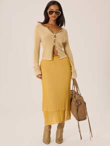 MUSERA Striped Button Through Crewneck Cardigan Autumn Winter Fall City Coolgirl Cute Back To School Park Avenue - Cream - View 2