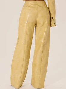 MUSERA Faux Leather Button Detail Low Rise Straight Leg Trouser Autumn Winter Fall City Coolgirl Cute Back To School Park Avenue - Yellow - View 4