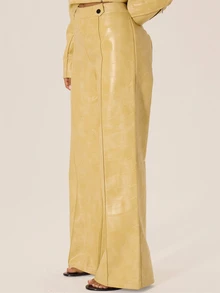 MUSERA Faux Leather Button Detail Low Rise Straight Leg Trouser Autumn Winter Fall City Coolgirl Cute Back To School Park Avenue - Yellow - View 3