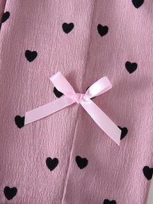 SHEIN Playful Pals 女嬰燈芯絨吊帶褲，四季皆宜，可愛親子搭配款，灰粉色，側面蝴蝶結裝飾與愛心印花，寬鬆直筒連身褲 - 粉色 - 查看 7