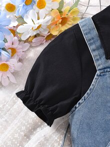 SHEIN Gaun Hitam Kancing Hitam untuk Remaja Perempuan, Gaya Musim Gugur AS, Pakaian Musim Gugur, Gaun Musim Gugur - Hitam - View 6
