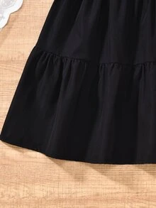 SHEIN Gaun Hitam Kancing Hitam untuk Remaja Perempuan, Gaya Musim Gugur AS, Pakaian Musim Gugur, Gaun Musim Gugur - Hitam - View 9