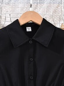 SHEIN Gaun Hitam Kancing Hitam untuk Remaja Perempuan, Gaya Musim Gugur AS, Pakaian Musim Gugur, Gaun Musim Gugur - Hitam - View 7