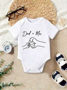 Baby Boy Casual Cartoon Dad + Me Fist Bump Print Short Sleeve Bodysuit, Suitable For Spring/Summer - White - View 5