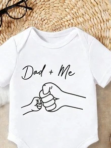 Baby Boy Casual Cartoon Dad + Me Fist Bump Print Short Sleeve Bodysuit, Suitable For Spring/Summer - White - View 4