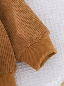 SHEIN Playful Pals 男嬰 0-3 歲休閒拼接口袋翻領保暖內裡燈芯絨外套，適合秋冬穿著 - 棕色 - 查看 7